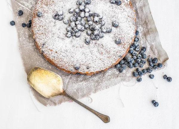 Gâteau aux myrtilles avec glaçage crémeux et bleuets frais sur blanc — Photo