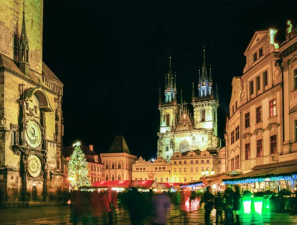 Prague Old Town Square during Christmas time, night scape — Stock Photo, Image