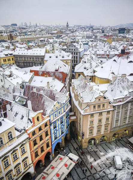 Prague, Czech Republic, 15.01.2013: the view over the houses and — Stock Photo, Image