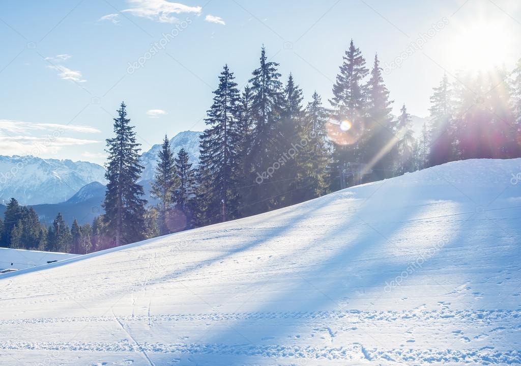 Mountain skiing slope in Garmisch-Partenkirchen resort  in Bavar