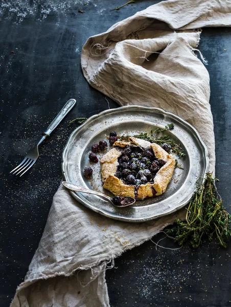 Homemade crusty pie or galette with blueberries — Stock Photo, Image