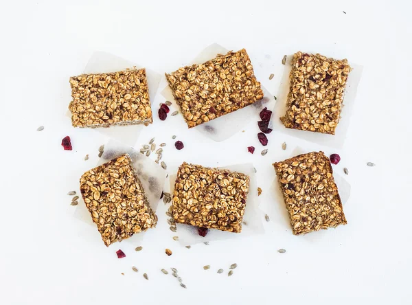Granola bars on white background, top view — Stock Photo, Image