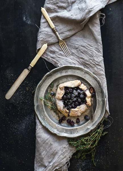 Homemade crostata or galette with blueberries — Stock Photo, Image