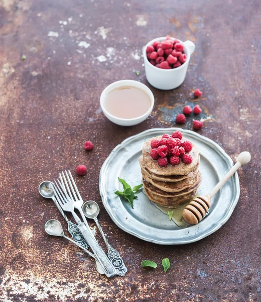 Breakfast set. Buckwheat pancakes — Stock Photo, Image