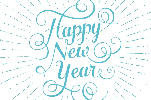 Yazı mutlu yeni yıl tebrik kartı beyaz zemin üzerine mavi. Vektör çizim.