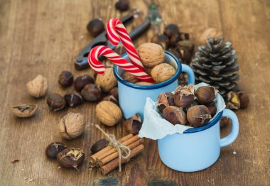 Traditional Christmas foods and decoration.
