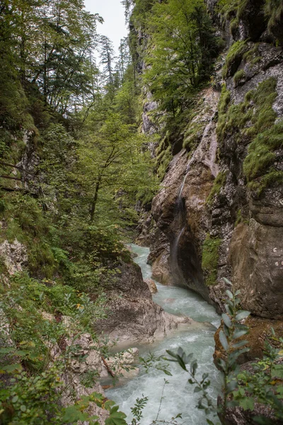 Waterfalls through rocks large cascades down. — Stock Photo, Image