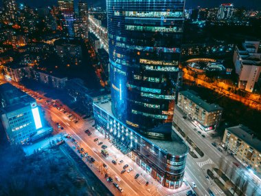 Başkent Kyiv 'in iş merkezinin insansız hava aracı görüntüsü.