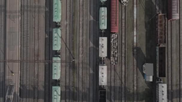 Вид Воздуха Железнодорожные Пути Грузовых Поездов — стоковое видео