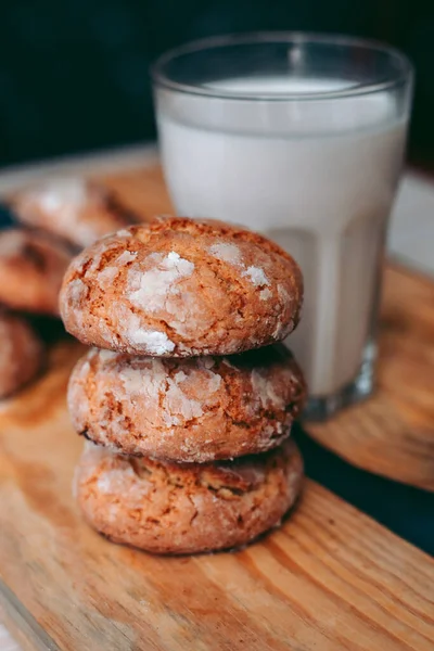 Freshly Baked Aromatic Homemade Cakes Glass Milk — Stock Photo, Image