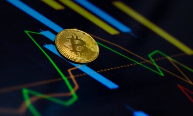 Şifreleme oranı indeksinin arkaplanına karşılık altın bitcoin para