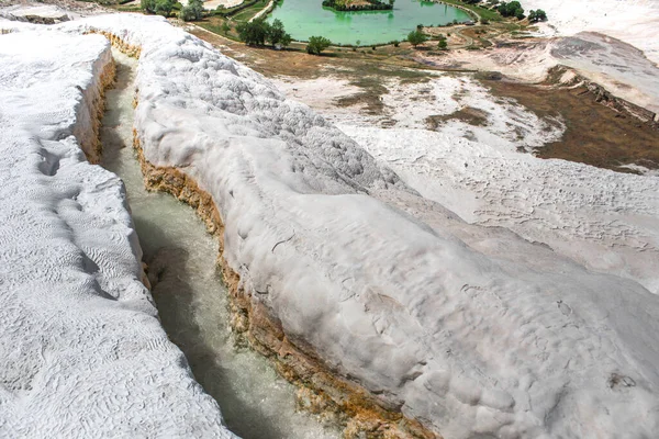 Carbonato Mineral Dejado Por Flujo Aguas Termales Cargadas Calcita Pamukkale —  Fotos de Stock