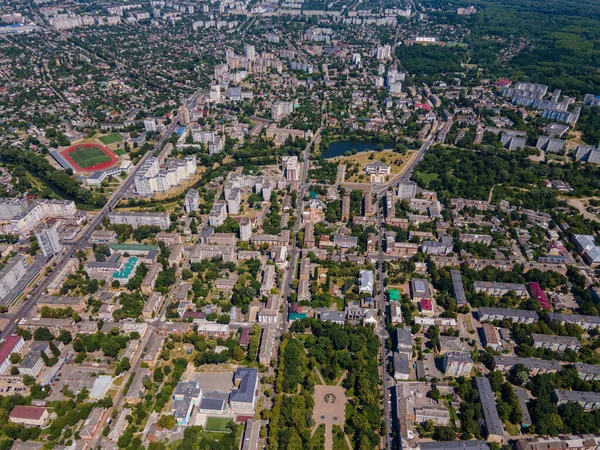 Widok z lotu ptaka na centrum Czernihowa — Zdjęcie stockowe