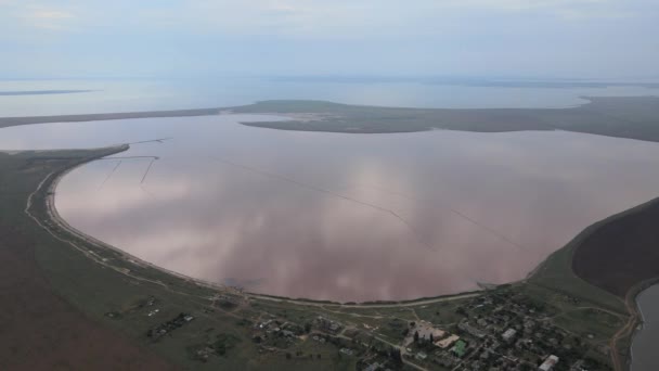 Vista aérea del lago rosa desde el dron — Vídeo de stock