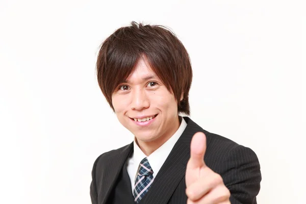 Japonés hombre de negocios con pulgares hacia arriba gesto —  Fotos de Stock