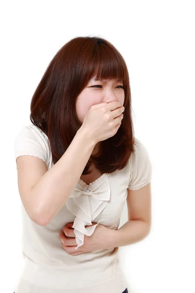 Japonesa mujer siente como vomitar —  Fotos de Stock