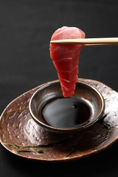 Fresh sashimi with soy sauce — Stock Photo, Image