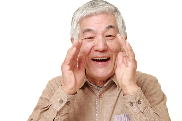 Senior giapponese uomo gridare qualcosa — Foto Stock