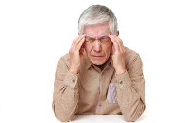 senior Japanese man suffers from headache clipart