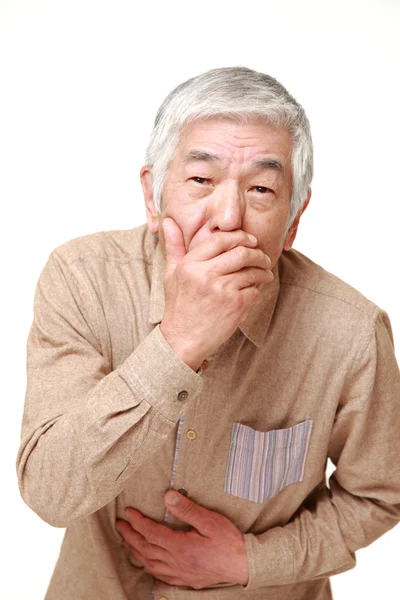 Senior japonés hombre se siente como vomitar — Foto de Stock