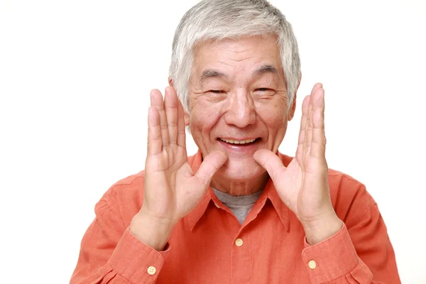 Senior japonés hombre grito algo — Foto de Stock