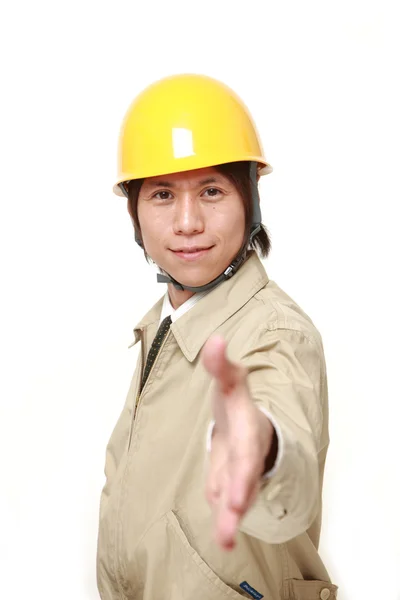 İnşaat işçisi el sallamak — Stok fotoğraf