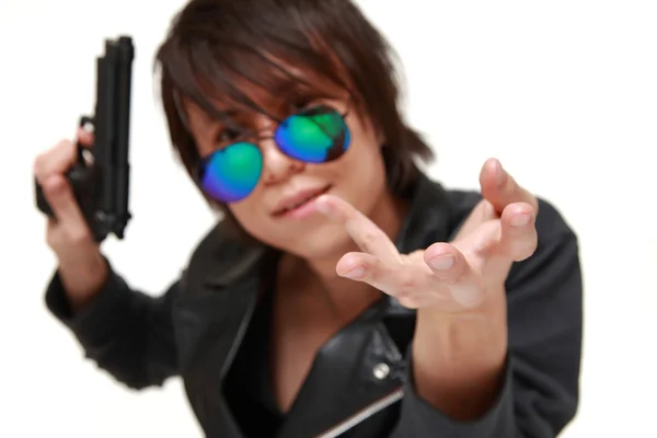 Robber with a handgun — Stock Photo, Image