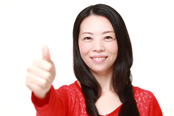 Japanse vrouw met Duimschroef opwaarts gebaar — Stockfoto