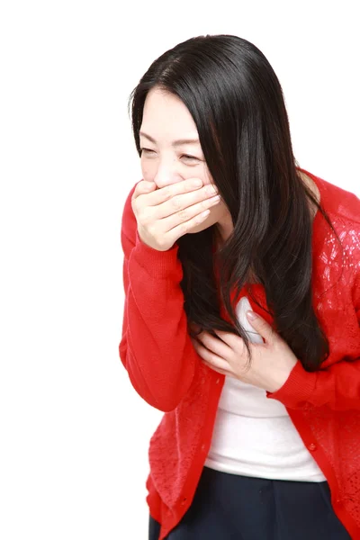 Japanese woman feels like vomiting — Stock Photo, Image