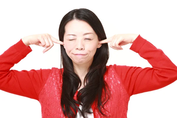 Japanese woman suffers from noise — Stock Photo, Image