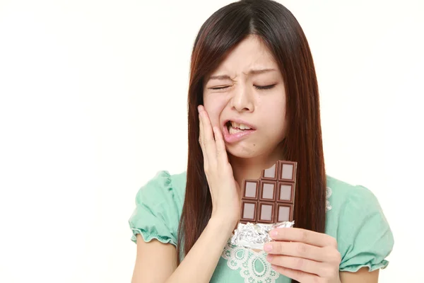 Young Japanese woman suffers from toothache — Stock Photo, Image