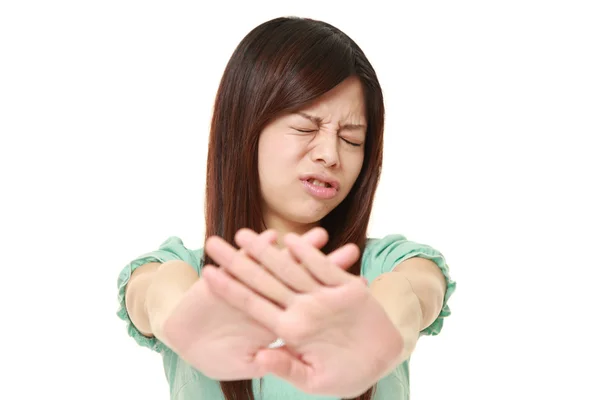 Joven japonesa mujer haciendo stop gesto — Foto de Stock