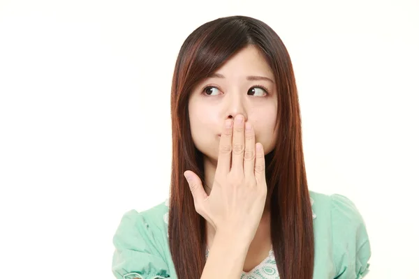 Japonês mulher fazendo o falar nenhum gesto do mal — Fotografia de Stock