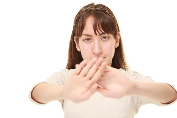 Jovem mulher fazendo parar gesto — Fotografia de Stock