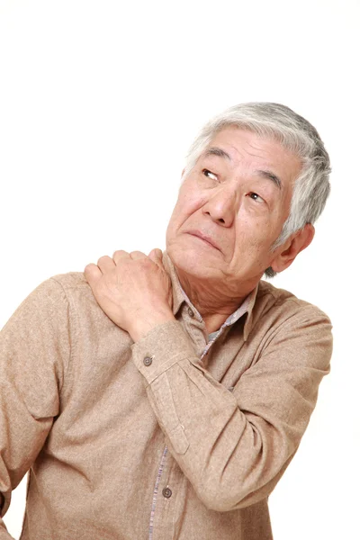 Senior Japaner leidet unter Nackenschmerzen — Stockfoto