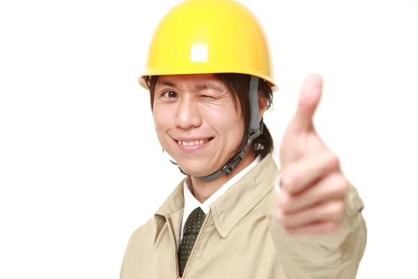 Bauarbeiter mit Daumen-hoch-Geste — Stockfoto