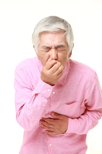 Senior japonés hombre se siente como vomitar — Foto de Stock