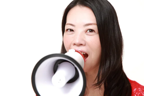 Mulher japonesa com megafone — Fotografia de Stock