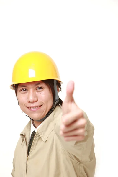 Pracownik budowlany z aprobata gest — Zdjęcie stockowe