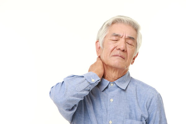 senior Japanese man suffers from neck ache