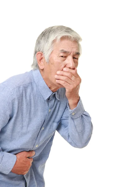 Senior japonés hombre se siente como vomitar — Foto de Stock