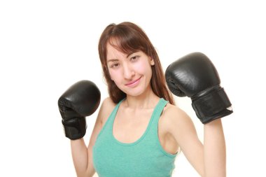 glovesthrows bir zafer poz Delme ile kadın boksör