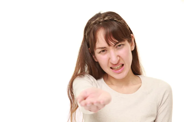 Angry woman requests something — Stock Photo, Image