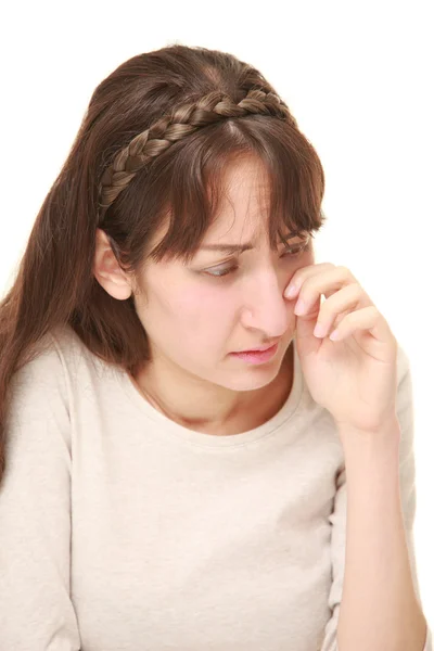 Young woman cries — Stock Photo, Image