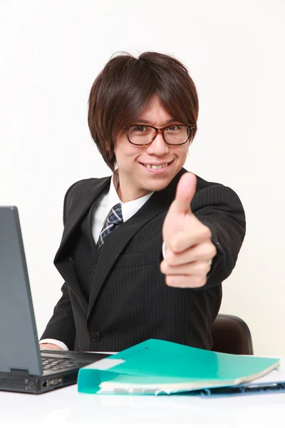 Japanese businessman with thumbs up gesture — Stock Photo, Image