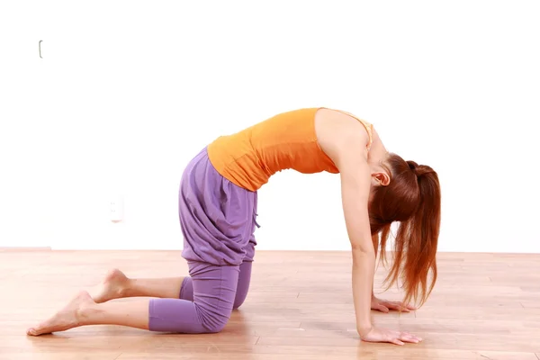 Young Japanese Woman Doing YOGA "cat pose" — Stock Photo, Image