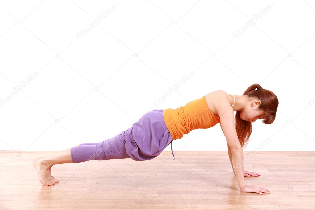 Young Japanese Woman Doing push-up