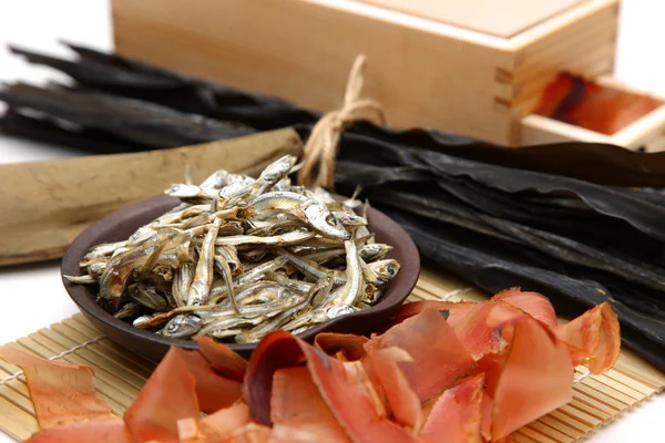 Typical dried foods for Japanese soup stock — Stock Photo, Image