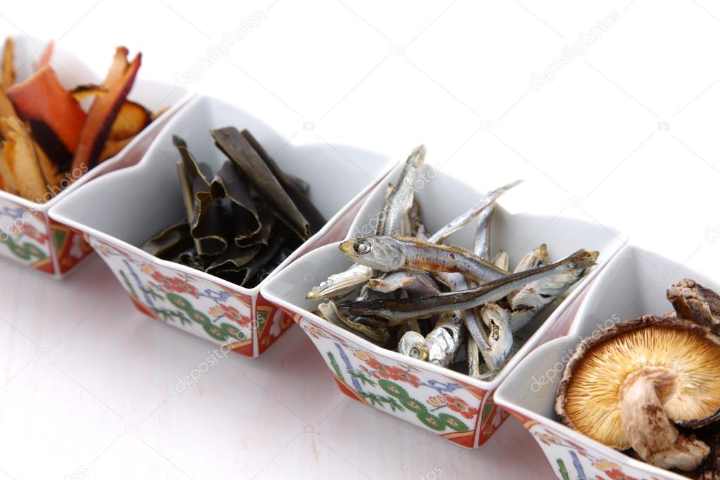 Typical dried foods for Japanese soup stock