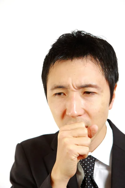 Japanese businessman suffer from a bad cough — Stock Photo, Image